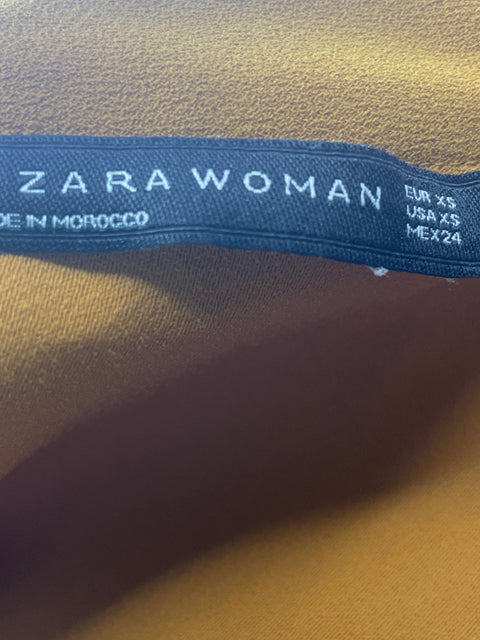 Blusa Zara Liso Manga corta Cuello boton Marrón - Talla XS