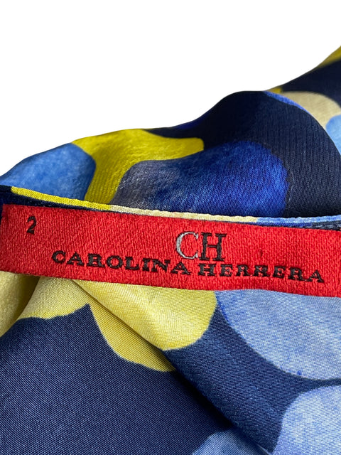 Blusa Carolina Herrera Estampado Vuelos Azul - Talla 2