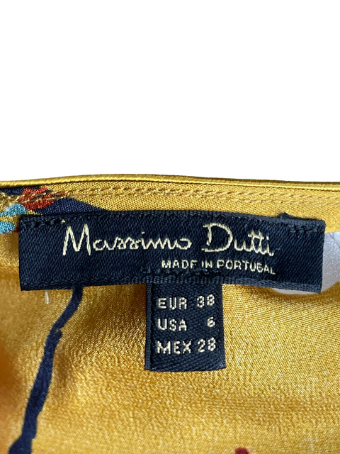 Blusa Massimo Dutti Satinado Pliegues Amarillo - Talla 6