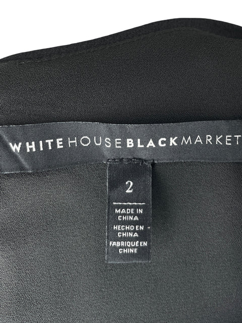 Blusa White House Black Market Cuello redondo Satinado Negro - Talla 2