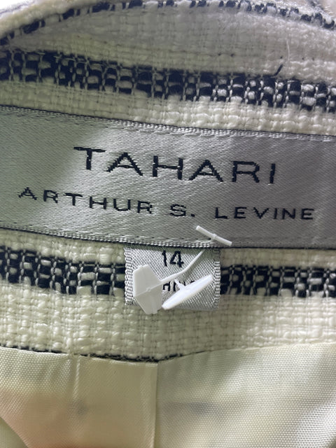 Chaqueta Tahari Rayas Abierto Bolsillo Blanco - Talla 14