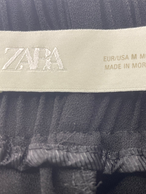 Pantalón Zara Recto Palazo Elastico Negro - Talla M