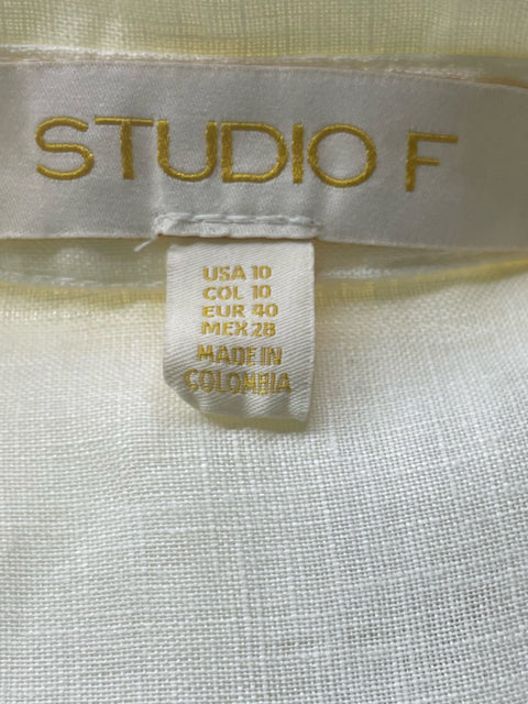 Vestido Studio F de Lino Maxi Sin mangas Fajon Blanco - Talla 10