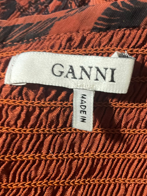 Vestido Ganni Rucha Suelto Manga corta Marrón - Talla S
