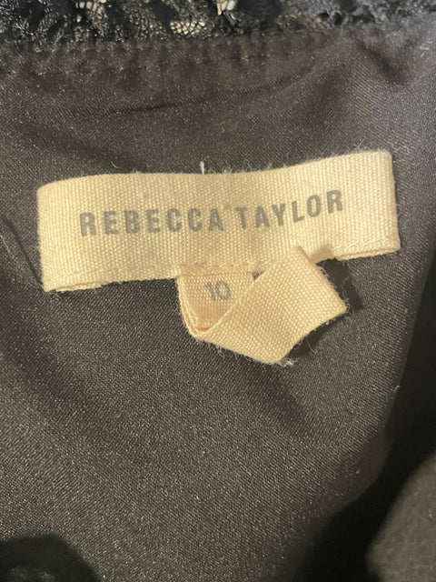 Vestido Rebecca Taylor Sin mangas Ruchas Encaje Negro - Talla 10