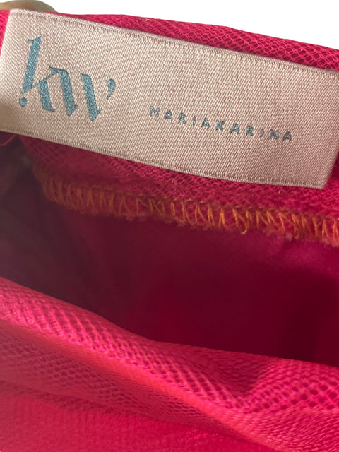 Vestido De Fiesta Mariakarina Tul Apliques Ruchas Rosado - Talla S