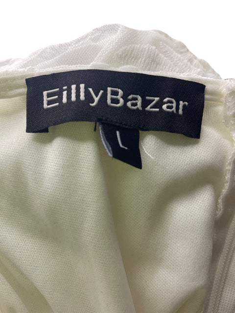 Vestido Eillybazar Ruchas Encaje Midi Blanco - Talla L