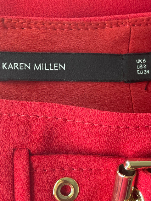 Falda Karen Millen Liso Plisado Mini Rojo - Talla 6