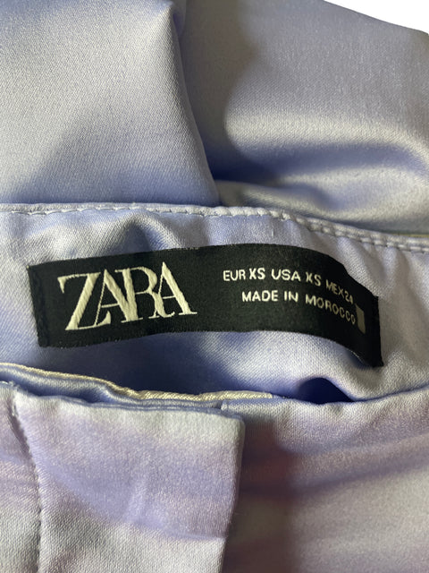 Pantalón Zara Recto Palazo Satinado Morado - Talla XS