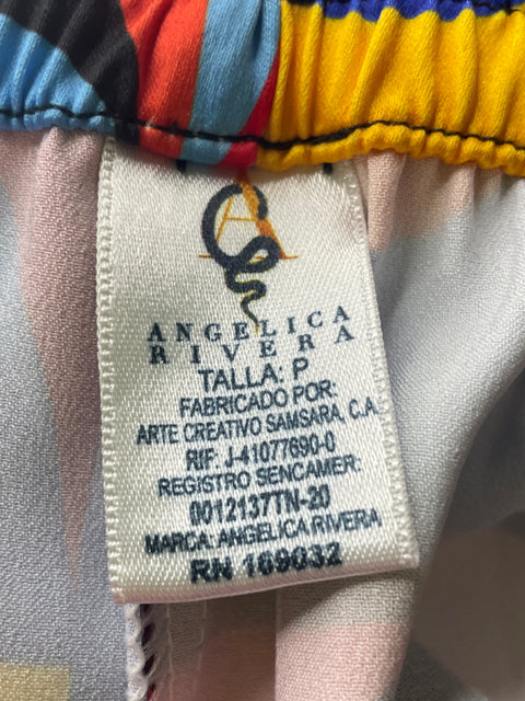 Pantalón Angelica Silvera Estampado Recto Elastico Morado - Talla U