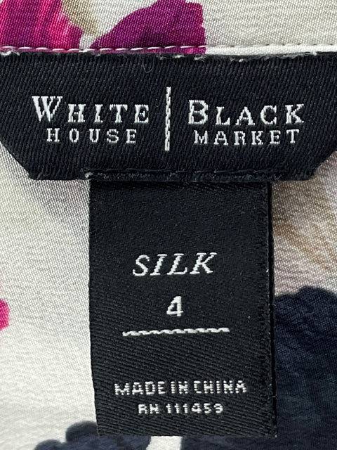 Camisa White House Black Market de Seda Estampado Floral Rosado - Talla 4