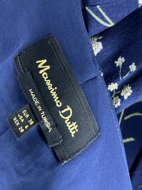 Vestido Massimo Dutti Floral de Viscosa Vuelos Azul - Talla 6