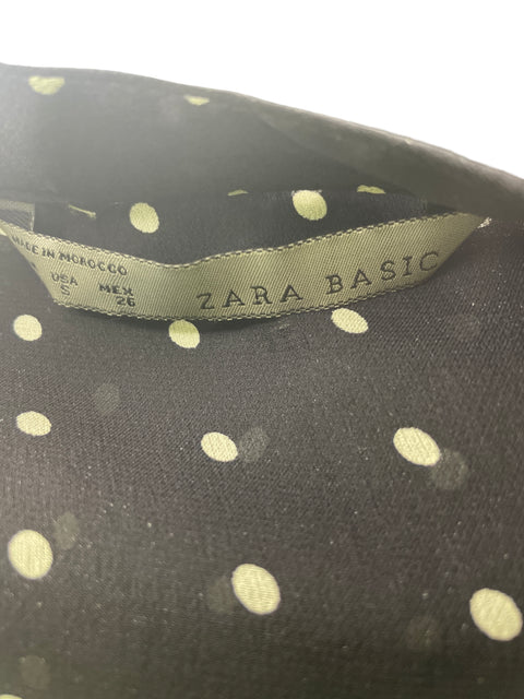 Blusa Zara Lunares Manga corta Botones Negro - Talla S