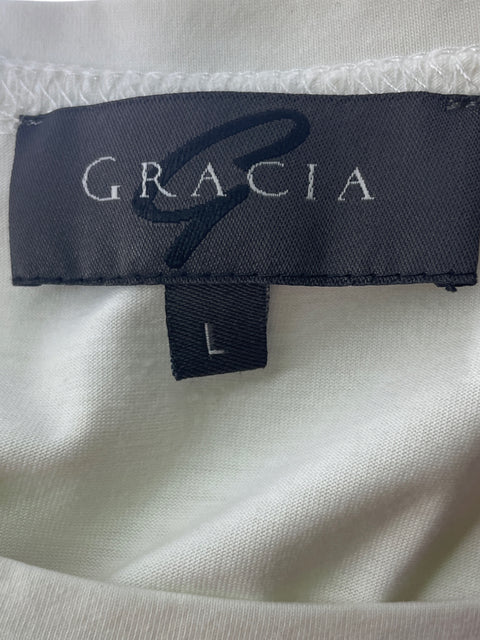 Camiseta Gracia de Algodón Apliques Lasitos Blanco - Talla L