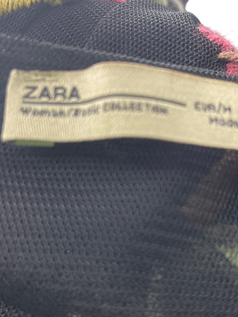 Blusa Zara Transparente Estampado floral Negro - Talla M
