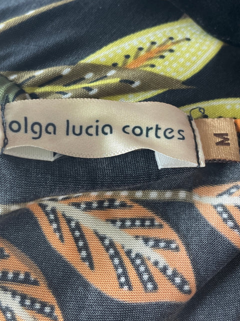 Vestido Olga Lucia Cortes Estampado Cuello v Negro - Talla M