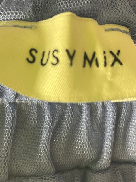 Falda Susy Mix Plisado Midi Azul - Talla S