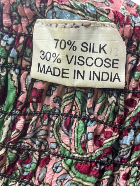 Vestido Made In India de Seda Estampado Tiras Rosado - Talla S