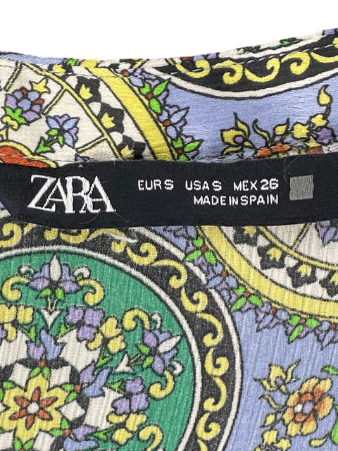 Blusa Zara Cuello mao Estampado Verde - Talla S