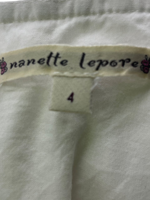 Blusa Nanette Lepore de Algodón Ruchas Tejidos Blanco - Talla 4