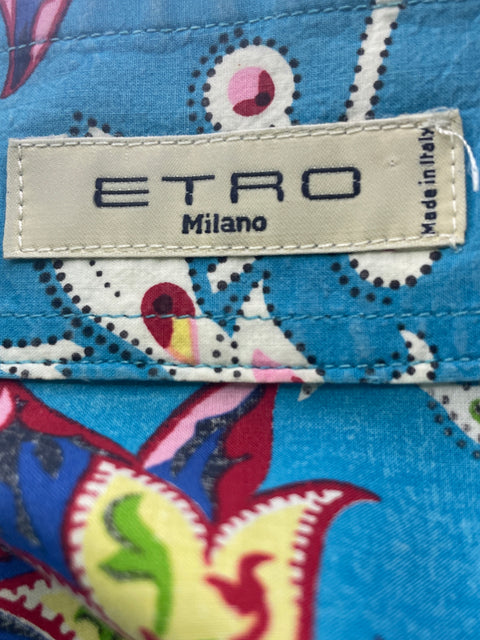 Camisa Etro de Algodón Estampado Manga larga Azul - Talla 42