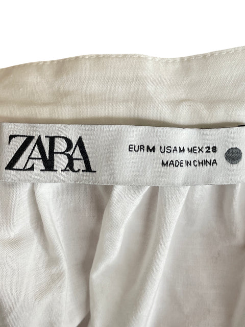 Falda Zara de Algodón Bordado Floral Blanco - Talla M