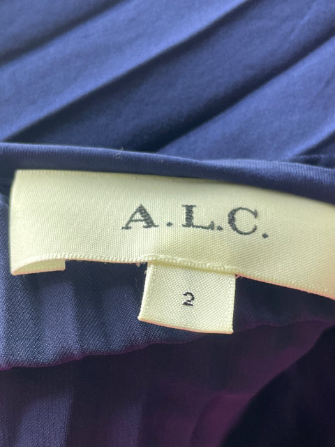 Vestido De Fiesta A.l.c Liso Plisado Azul - Talla 2