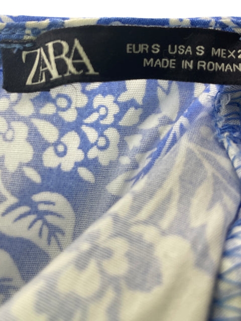 Vestido Zara de Algodón Floral Ruchas Azul - Talla S