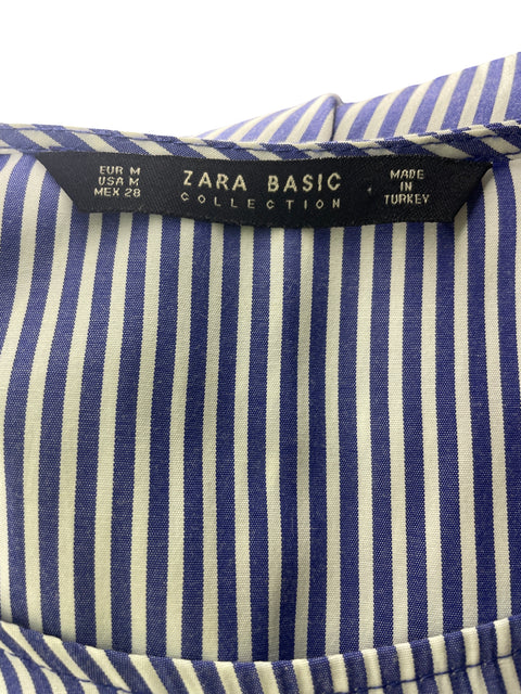 Blusa Zara de Algodón Rayas Ruchas Azul - Talla M