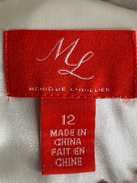 Vestido Ml Monique Lhuillier Bordado Floral Blanco - Talla 12