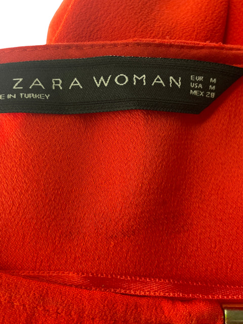 Blusa Zara Cuello redondo Manga larga Liso Naranja - Talla M