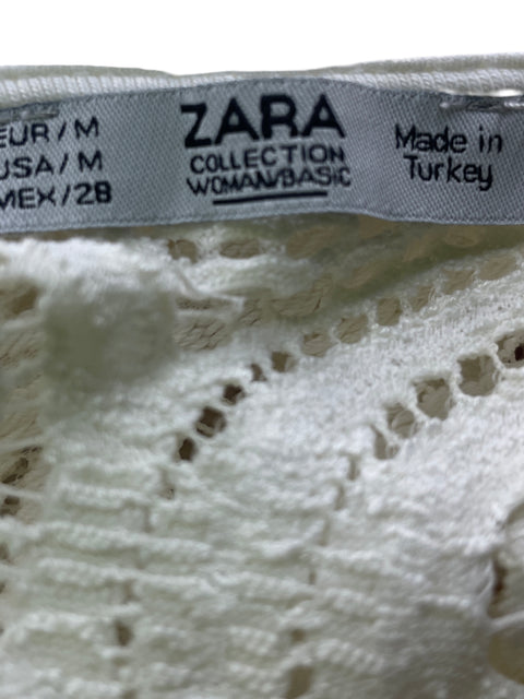 Blusa Zara de Algodón Tejido Manga corta Blanco - Talla M