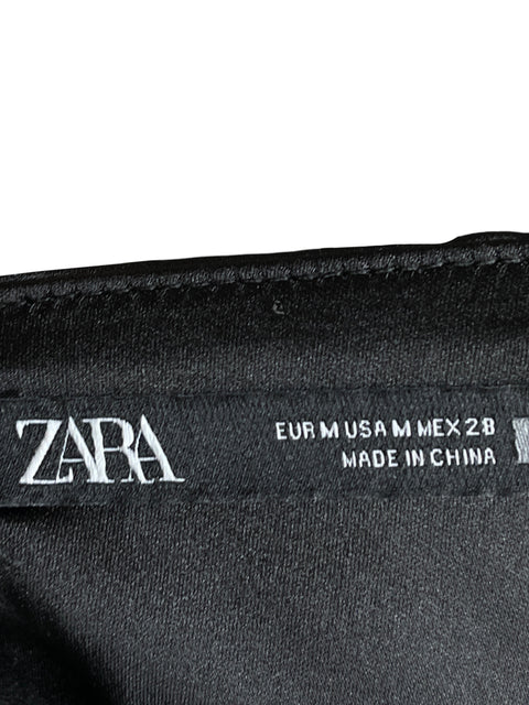 Vestido Zara Asimétrico Satinado Negro - Talla M