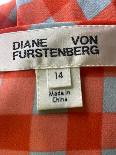 Vestido Diane Von Furstenberg Cuadros Ruchas Naranja - Talla 14