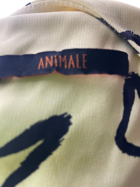 Vestido Animale Estampado Cuello v Beige - Talla L