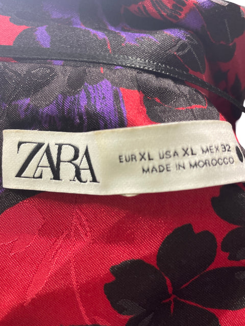 Blusa Zara Estampado Cuello v Rojo - Talla XL