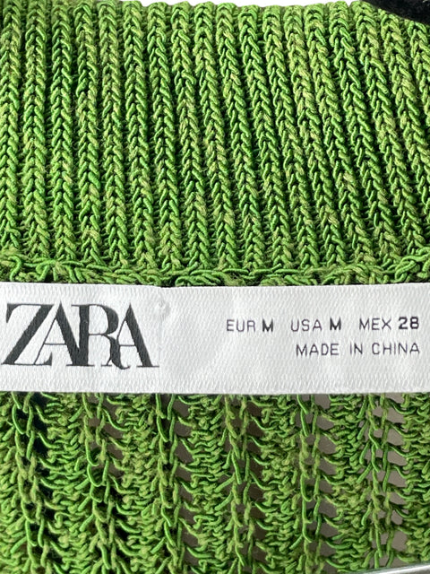 Blusa Zara de Algodón Cuello v Tejido Verde - Talla M