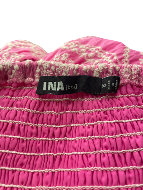 Vestido Ina Ina Estampado Ruchas Rosado - Talla S