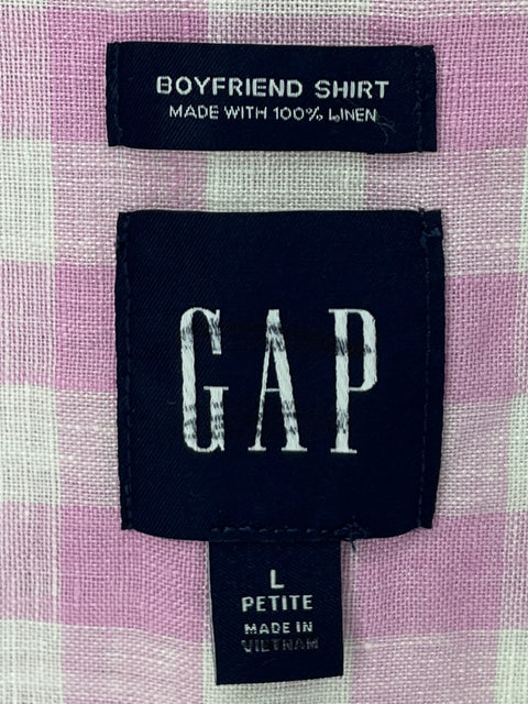 Camisa Gap de Lino Estampado Cuadros Rosado - Talla L