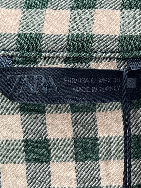 Camisa Zara de Viscosa Estampado Cuadros vichy Verde - Talla L