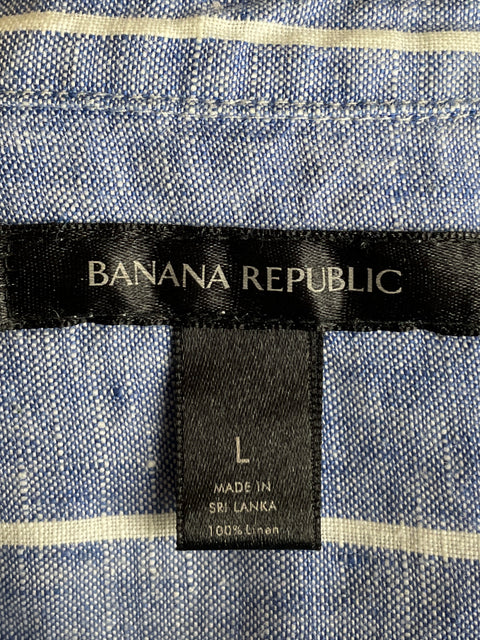 Camisa Banana Republic de Lino Estampado Rayas Azul - Talla L