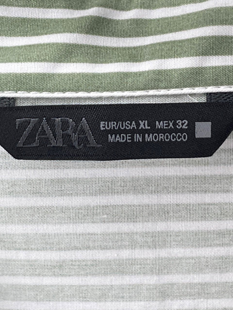Camisa Zara de Algodón Cropped Rayas Verde - Talla XL