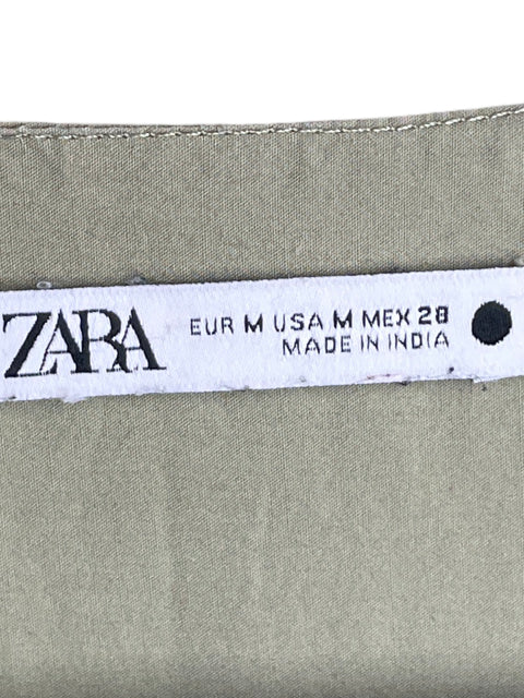 Vestido Zara de Algodón Manga larga Plisado Verde - Talla M
