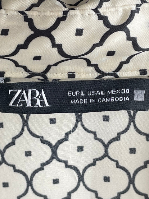Blusa Zara Satinado Estampado Blanco - Talla L