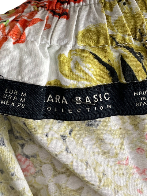 Falda Zara de Algodón Midi Estampado Blanco - Talla M