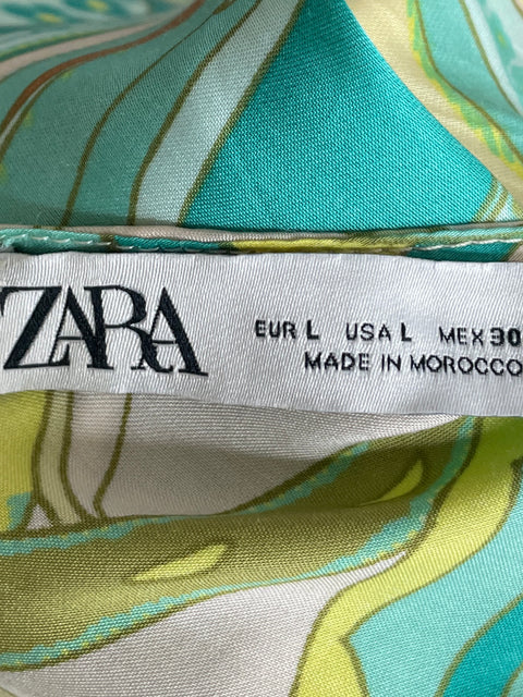 Falda Zara Satinado Estampado Azul - Talla L