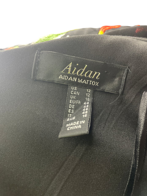Vestido Aidan Mattox Estampado Ruchas Negro - Talla 12