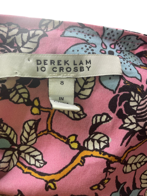 Vestido Derek Lam Io Crosby de Algodón Estampado Rucha Rosado - Talla 8