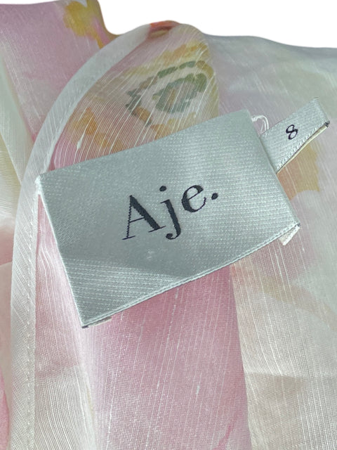 Blusa Aje Floral Relieve de Lino Rosado - Talla 8