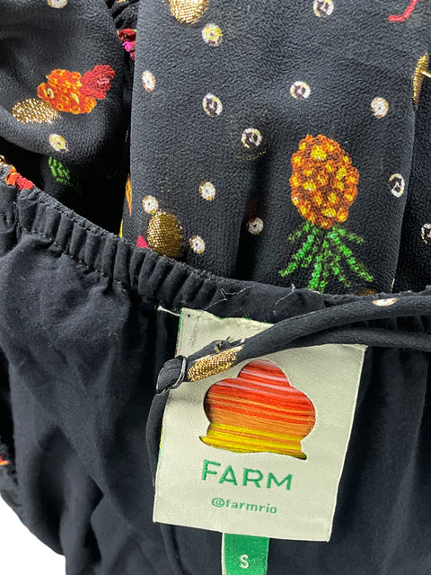 Vestido Farm Rio Tiny Fruits Midi Negro - Talla S